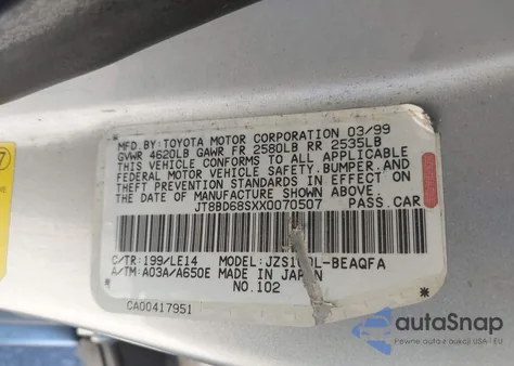 1999 Lexus Gs 300 z USA, uszkodzony, nr VIN JT8BD68SXX0070507